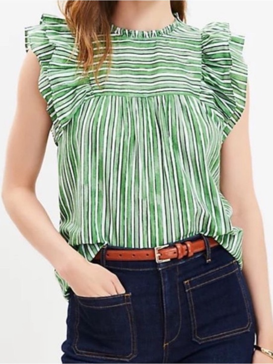LOFT Tops - Loft Striped Ruffle Cotton Top